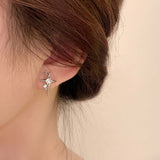 Fashion Silver Color Cross Star Zircon Stud Earrings for Women Girl Korean Four-Pointed Star Personality Earrings Jewellery