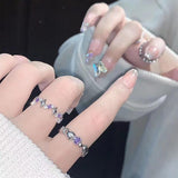 Fashion Shiny Purple Rhinestone Opening Couple Rings for Women Men Vintage Crystal Star Adjustable Ring Lover Y2K Jewelry