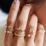 Maytrends Fashion Hollow Butterfly Ring Set 9PCS Elegant Vintage Crystal Women Finger Cute Pearl Jewelry Wedding Party Gift