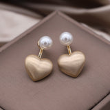 South Korea New Design Fashion Jewelry Metal Brushed Love Pearl Earrings Elegant Women's Daily Work Accessories