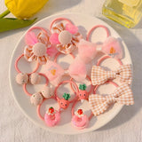 Kawaii Flower Bow Scrunchies Set Children Gift Girls Elastic Hair Rubber Bands Accessories Tie Hair Ring Rope Headdress Headwear