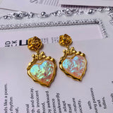 Exquisite Rose Heart Pendant Earrings Gold Elegant Flower Jewelry Wedding Anniversary Party Accessories