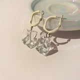 Fashion Luxury earrings Jewelry  Double Square Earrings Transparent Glass Crystal Pearl Party Earrings Women Gifts