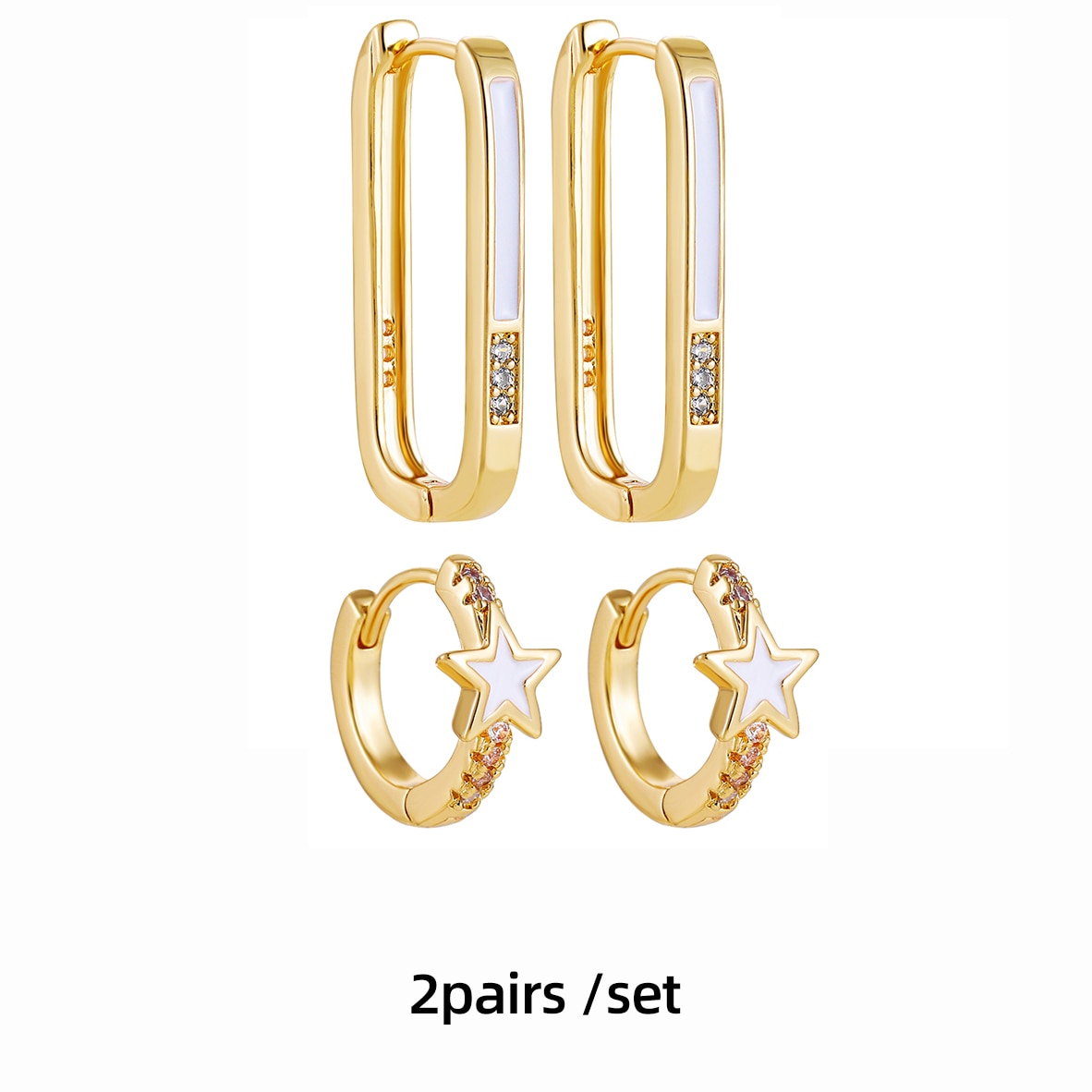 Maytrends Cute Pink Color Enamel Geometric Square Star Huggies Earring New Trendy CZ Zirconia Twist Hoop Earrings Set Female Jewelry Gift