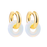 Maytrends Fashion Round Circel Natural Stone Crystal Bead Earrings Stainless Steel Gold Plated Ear Buckle Huggies Hoop Earring for Women