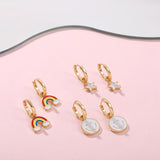 Maytrends Gold Color Huggies with Cloud Rainbow Enamel Pendant Earring for Women Small Star Smiling Face Hoop Earrings Charms Jewelry Gift