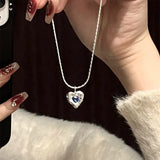 Maytrends INS Irregular Love Necklace For Women Fashion Silver Color Blue Crystal Pendant Necklace Simple Women PArty Jewelry Gift