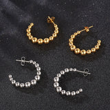 Maytrends Punk Stainless Steel Beads Hoop Earrings for Women C Shape Beaded Open Hoops Gold Plated Fashion Jewelry Party Gift