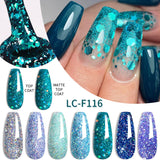 Maytrends 7ml Blue Glitter Gel Nail Polish Silver Rose Gold Colorful Sequins Semi Permanent Soak Off UV Gel Nail Art Varnish