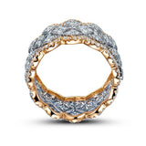 Newly Designed Two Tone Wide Ring for Women Hollow Out Design Luxury Trendy Female Accessories Party Statement Jewelry