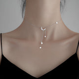 Exquisite Bling Silver Color Tassel Star Moon Necklace For Women Clavicle Chain Woman Jewelry Birthday Gift Accessories