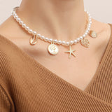 Maytrends Vintage Imitation Pearl Chain Choker Necklace For Women Fashion Starfish Shell Conch Pendant Collar Women Party Jewelry