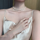 Maytrends Faux Pearl Necklace For Women Baroque Alien Irregular Bead Clavicle Chain Vintage Choker Necklace Women Party Jewelry