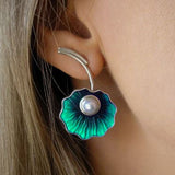 Beautiful Flower Blue Green Drop Earrings Elegant Jewelry Simulated Pearl Statement Earrings for Women Wedding Gift New
