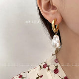Circle Earrings New Vintage High Imitation Baroque Pearl Earrings Gold Color Circle Earclip Women Jewelry Golden Punk Round