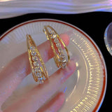 New Design Irregular U-shaped Gold Color Hoop Earrings For Woman Korean Crystal Fashion Jewelry Unusual Accessories Girls