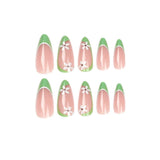 Maytrends 24pcs Green White French Fake Nails Wearable Almond Round Nail Art Simple Press on Nails False Nails With Design Wholesale