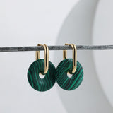 Maytrends Vintage Green Malachite Bead Stainless Steel Hoop Earrings for Women Natural Stone Round Circle Hoops Jewelry Pendientes