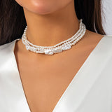 Maytrends Elegant Multilayer Irregular Baroque Pearl Clavicle Choker Necklace for Women Handmade Beads Bride Wedding Jewelry Accessories