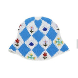 Maytrends New Hand Woven Crochet Flower Bucket Hats Women Autumn Cotton Yarn Soft Fisherman Hat Lady Plaid Color Matching Beach Hats