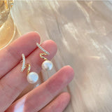 New Inlaid Rhinestone Pearl Stud Earrings Women Personality Fashion Unique Design Earrings Wedding Jewelry Birthday Gift