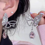 New Pink Butterfly Tassel Earrings Fashion Zircon Pendant Earrings Birthday Party Jewelry Gift Accessories