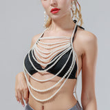 Maytrends Sexy Pearl Body Chain For Women Necklaces Shawl Female Punk Style Beaded Collar Shoulder Sweater  Long Chain Bridal Body Jewelry