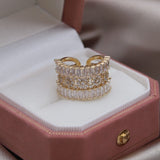 South Korea's newly designed fashion jewelry 14K gold plated luxury flower zircon ring elegant women's dance party accessories