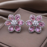 Korean  New Design Fashion Jewelry Luxury Full Zircon Large Flower Earrings Elegant Women's Wedding Party Accessories