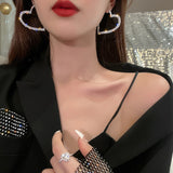 Korean Diamond Love Big Earrings for Women Exquisite Design Sense Heart Shaped Accessories Party Jewelry