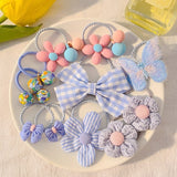 Kawaii Flower Bow Scrunchies Set Children Gift Girls Elastic Hair Rubber Bands Accessories Tie Hair Ring Rope Headdress Headwear