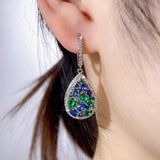 Vintage Women Drop Earrings with Blue/Green Cubic Zirconia Temperament Female Ear Accessory for Party Anniversary Jewelry
