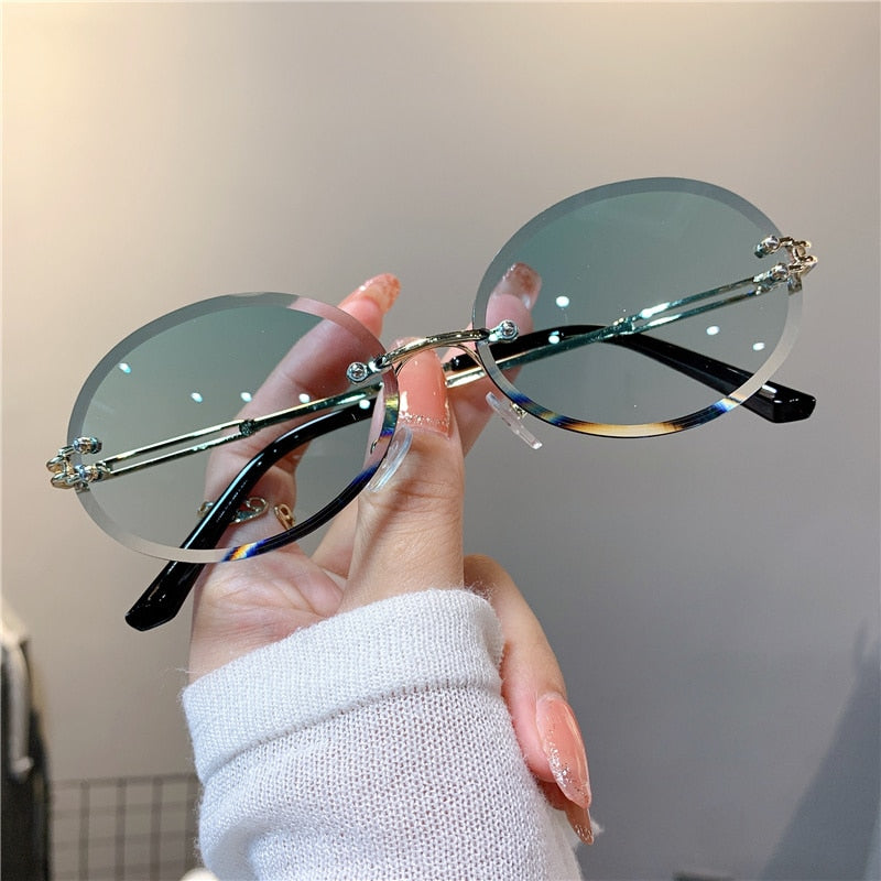 Maytrends Trendy Sunglasses For Woman Summer Rimless Cut-edge Sunglass Oval Fashion Brand Designer Shades Pink Women's Sun Glasses UV400