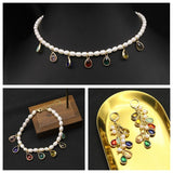 Shining Colorful Crystals Natural Freshwater Pearls Bracelet Pendant Earring Necklace Set For Woman Luxury Fine Jewelry