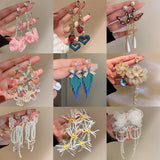 Maytrends Fashion Beaded Crystal Flower Tassel Earrings Exaggerated New Trendy Earrings Women