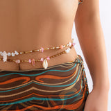Maytrends Boho Hand Woven Beaded Waist Chain Trend Irregularity Stone Shell Double Layer Belly Chain Sexy Summer Body Jewelry