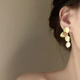Fashion Vintage Matter Metal Flower Drop Earrings For Women  Elegant Irregular Pearl Pendientes Party Jewelry Gifts