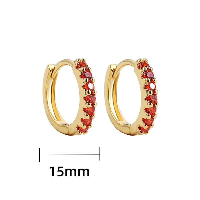 Maytrends Fashion Colorful Crystal Small Hoop Earrings Clear CZ Geometric Circle Huggie Earrings For Women Wedding Jewelry Gifts