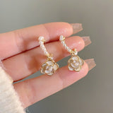 Vintage Flower Pearl Pendant Earrings New Fashion Gold Elegant Charm Jewelry Birthday Party Anniversary Accessories