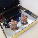 New Korea Sweet Cute Flower Crystal Temperament Geometric Shiny Zircon Earrings Statement Earrings for Women Girl Pendientes