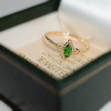 Rundraw Classic French Women's Copper Green Jade Zircon Ring For Fine Simple Female Party Jewelry Gift Rings Band