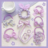 Kawaii Flower Bow Scrunchies Set Children Gift Girls Elastic Hair Rubber Bands Accessories Tie Hair Ring Rope Headdress Headwear