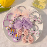 Kawaii Flower Bow Scrunchies Set Children Gift Girls Elastic Hair Rubber Bands Accessories Tie Hair Ring Rope Headdress Headwear