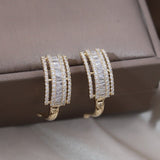 Korean New Fashion Jewelry 14K Gold Plating Luxury Multilayer Zircon Geometric Earrings Elegant Women's Daily Work Accessories