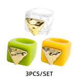 Maytrends 3pcs New Fashion Multicolor Resin Acrylic Geometric Square Ring Set for Women Punk Gold Color Rivet Big Thick Rings Jewelry