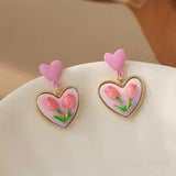 Cute and Sweet Tulip Earrings for Girls Pink Flowers Love Pendant Earrings Birthday Party Jewelry Gift Accessories