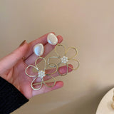 Maytrends New Style Simple Hollow-out Flower Pearl Celebrity Atmosphere Earrings Fashion Retro Earrings Earrings for Women