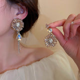 Maytrends Crystal Geometric Heart Flower Earrings Fashion Design Tassel Temperament Earings Women