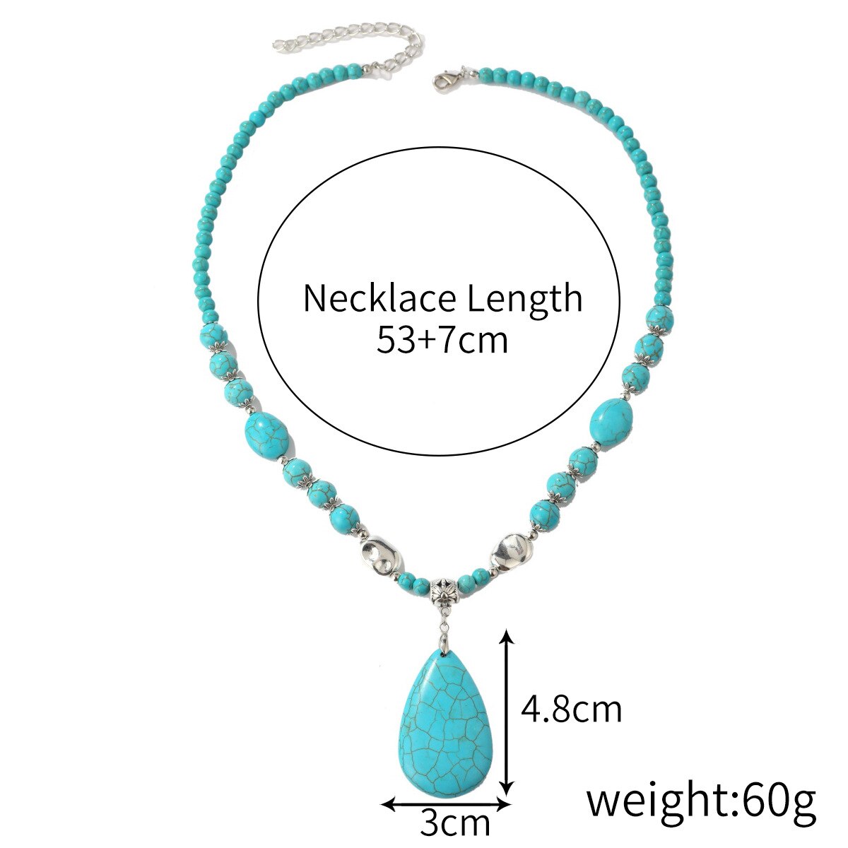 Ethnic Style Long Natural Turquoise Pendant Necklace Occidental Bohemian Necklace Holiday Fashion Party Jewelry Gift Accessories