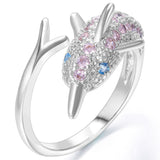 Popular Pink Dolphin Zircon Ring Lovely Korean Female Ring Party Birthday Jewelry Accessories